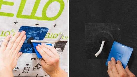 3. Incollare il raccordo e strofinare bene